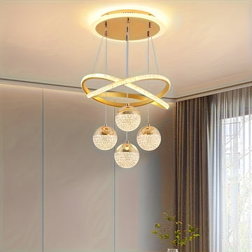 Lámpara colgante LED dorada moderna, regulable, acabado metálico pulido, con hardware de instalación, para comedor, isla de cocina, sala de estar, dormitorio - Conectada eléctricamente, 110V-240V, solución de iluminación para islas | Lámpara de techo ele