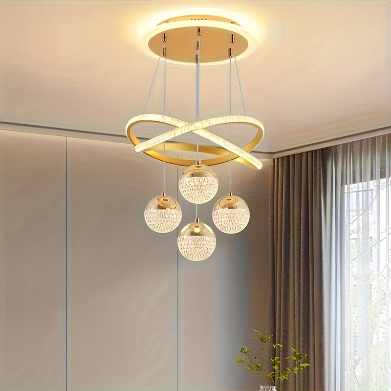 Lámpara colgante LED dorada moderna, regulable, acabado metálico pulido, con hardware de instalación, para comedor, isla de cocina, sala de estar, dormitorio - Conectada eléctricamente, 110V-240V, solución de iluminación para islas | Lámpara de techo ele