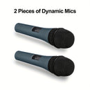 2-Pack Micrófonos Dinámicos Inalámbricos Portátiles, Diámetro Pequeño de Metal con Soporte y Clip, Conector XLR, Sin Cargar, para Karaoke y Canto - Cable No Incluido