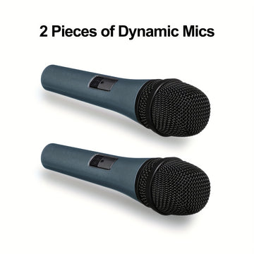 2-Pack Micrófonos Dinámicos Inalámbricos Portátiles, Diámetro Pequeño de Metal con Soporte y Clip, Conector XLR, Sin Cargar, para Karaoke y Canto - Cable No Incluido