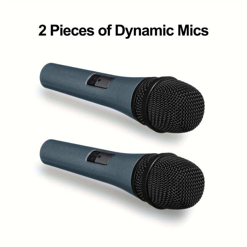 2-Pack Micrófonos Dinámicos Inalámbricos Portátiles, Diámetro Pequeño de Metal con Soporte y Clip, Conector XLR, Sin Cargar, para Karaoke y Canto - Cable No Incluido