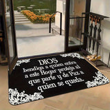 1pc Alfombra Ultra Suave Antideslizante, "Dios Bendiga a Quienes Entren en Este Hogar, Proteja a los que Se Van y Dan Paz a los que Quedan" Estilo Granja Moderna, Lavable a Máquina, Resistente al Desgaste, Adecuada para Cocina, Comedor, Pasillo, Baño, Do