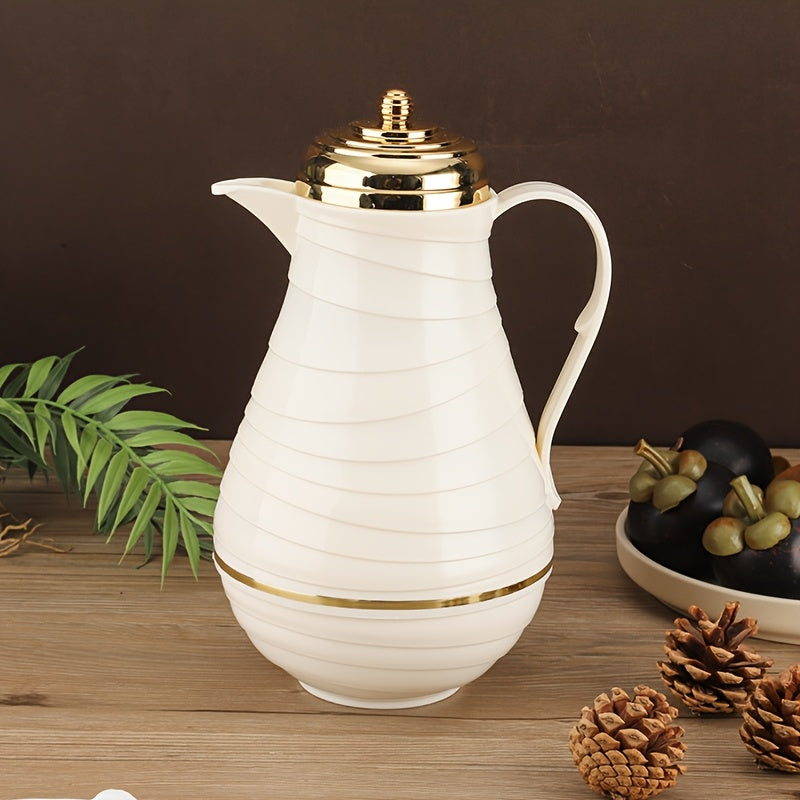 1 Termo Aislado al Vacío con Interior de Vidrio Rosa y Exterior de Plástico, Capacidad de 33.5 fl oz, Ideal para Reuniones Pequeñas, Tetera Decorativa para Café y Té, 900-1000 ml