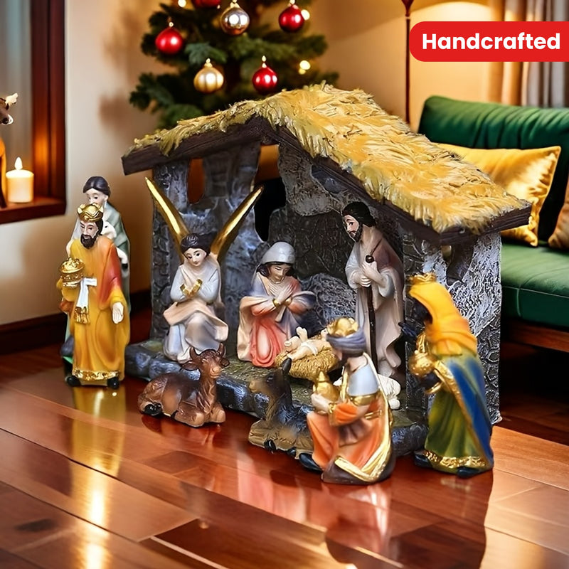Conjunto de 12 piezas de la escena de la Natividad, Figuras de resina de Navidad, Decoración artesanal, No necesita electricidad, con exhibición interior y exterior para hogar, oficina, sala de estar, dormitorio, decoraciones de vacaciones y cumpleaños