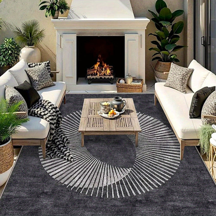 Alfombra Seven Stars Deer 853gsm de Alta Resistencia - Ultra Suave, Antideslizante y Lavable a Máquina en Crema Francesa para Patio, Jardín o Camping - Diseño Geométrico a Rayas/Cuadros Duradero, Alfombra de Lujo para Interior/Exterior