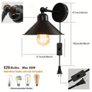 2 luces de pared ajustables de ángulo, estilo industrial tradicional, montaje semienterrado, alimentado por enchufe de EE. UU., base de bombilla E26, sombra de hierro, 110-240V, para sala de estar y dormitorio, bombilla no incluida.