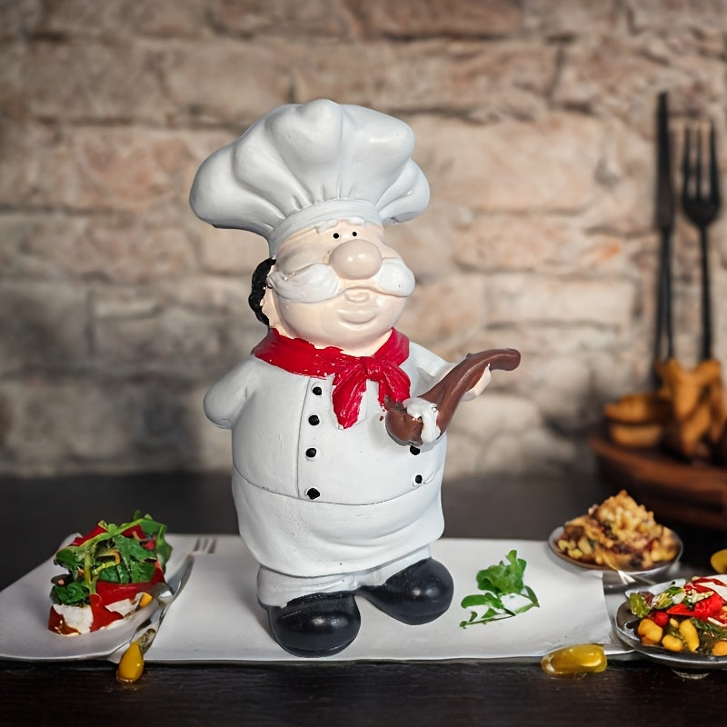 Figura de Chef con Barba Blanca y Banda Roja - Estatuilla Creativa en Resina para Decoración de Cocina, Uso Interior/Exterior, Ideal para Hogar o Restaurante