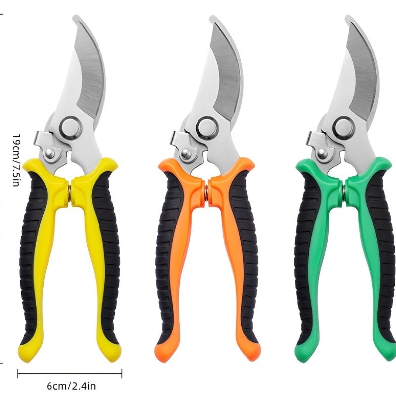 1 Tijeras de poda ergonómicas con mango de goma naranja - Acero inoxidable duradero, diseño antideslizante para jardinería y cuidado de césped, mecanismo de resorte cómodo, ideal para cortar ramas y arbustos, esenciales para el jardín | Tijeras ergonómic