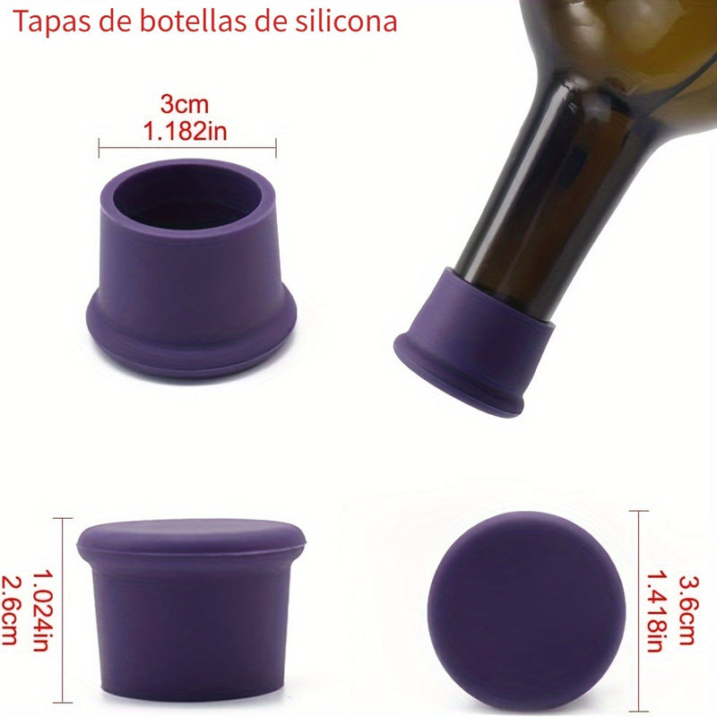 1pc/6piezas Tapones de vino de silicona reutilizables, reemplazan el corcho, sellan botellas de vino, tapas de botella de cerveza reutilizables, conservadores de vino, regalos de vino, fáciles de limpiar, tapa de botella de vino sin fugas, protector de t