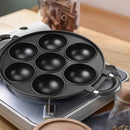 1 pieza, molde de torta de huevo de aleación de aluminio con 7 agujeros, antiadherente, para hacer bolas de pulpo, cocinero versátil, fácil de limpiar, diseño ahorrador de espacio para la cocina y actividades al aire libre, cocinero, forma redonda, molde