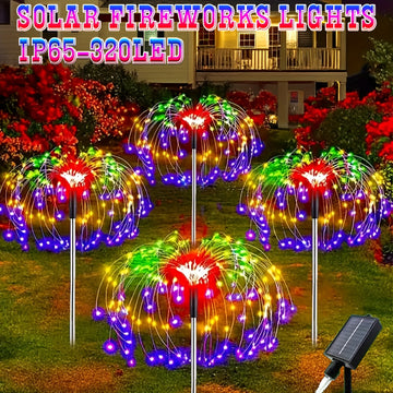 4/ 1 Paquete de Luces Solares para Jardín con Efecto Fuegos Artificiales, IP65 Impermeables, Decoración DIY Solar con 8 Modos, para Caminos y Fiestas