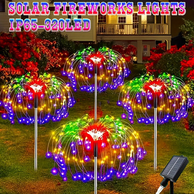 4/ 1 Paquete de Luces Solares para Jardín con Efecto Fuegos Artificiales, IP65 Impermeables, Decoración DIY Solar con 8 Modos, para Caminos y Fiestas