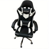 Silla de juego con respaldo reclinable ajustable, tapizado de cuero, estructura de metal y madera dura, relleno, con operación manual, para oficina en casa y dormitorio, adecuada para uso en pisos duros.