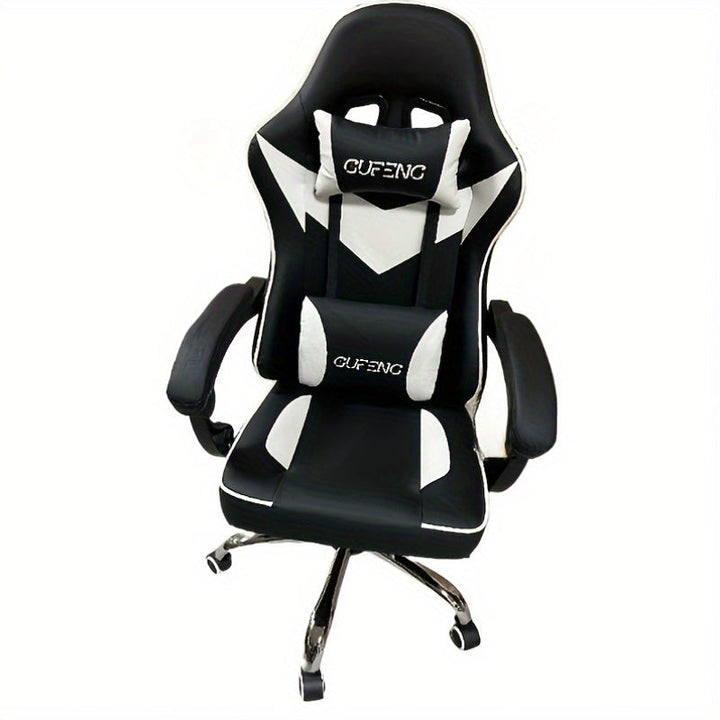 Silla de juego con respaldo reclinable ajustable, tapizado de cuero, estructura de metal y madera dura, relleno, con operación manual, para oficina en casa y dormitorio, adecuada para uso en pisos duros.