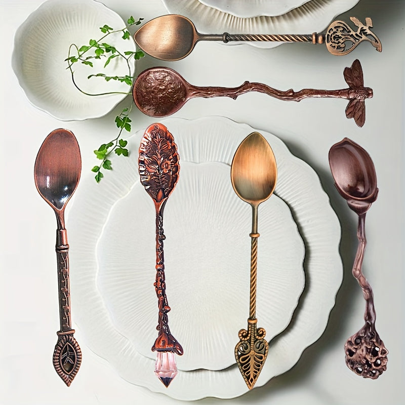 6pcs Juego De Cucharas De Metal Exquisitas, Estilo Europeo De Palacio Retro Cuchara De Café Ritual, Cuchara De Postre, Cuchara Pequeña, Cuchara De Mezcla De Joyería Con Relieve, Para Cocina Hogar Restaurante Cafetería Hotel, Accesorios De Vajilla, Regalo