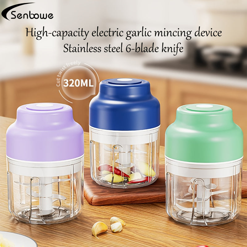 Dispositivo Eléctrico de Picado de Ajo SENBOWE de Seis Hojas de 320ml, Prensa de Ajo Inalámbrica Mini, Pelador Automático de Ajo con Agitación, Extractor de Ajo para Cocina y Máquina Complementaria de Alimentos