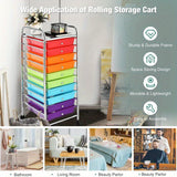 Carro de Almacenamiento con Rodillos y Estante de 10 Cajones - Marco Metálico Duradero, Ruedas Giratorias 360°, Frenos Bloqueables, Diseño de Alta Calidad para Hogar, Oficina o Escuela, Organizador de Suministros de Oficina, Acabado Cromo, Baúles