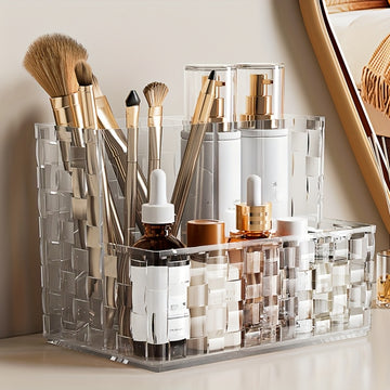 Organizador de maquillaje transparente de lujo con divisores, almacenamiento de cosméticos para lápices de cejas y cuidado de la piel, organizador plástico liviano para baño o tocador, organizadores de maquillaje