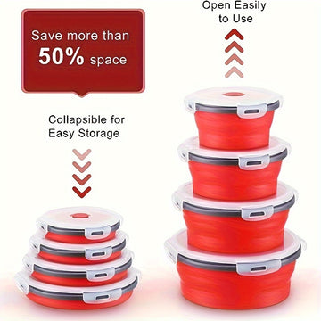 4 piezas de recipientes de silicona coloridos para almacenar alimentos con tapa - Tazones plegables y herméticos para cocina y camping, aptos para microondas y refrigerador, ideales para preparar comidas