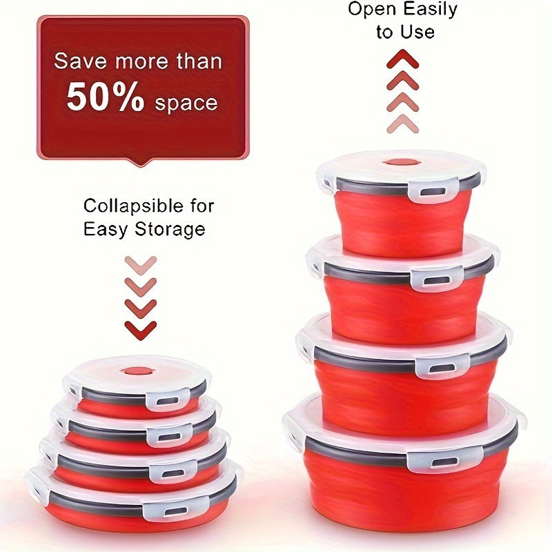 4 piezas de recipientes de silicona coloridos para almacenar alimentos con tapa - Tazones plegables y herméticos para cocina y camping, aptos para microondas y refrigerador, ideales para preparar comidas
