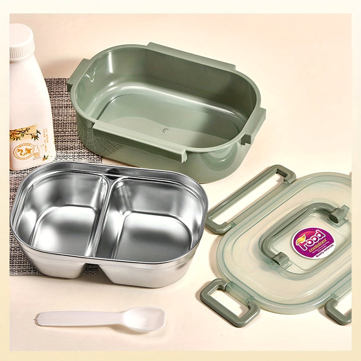 1 pza. lonchera de acero inoxidable aislante, apta para microondas y lavavajillas, con compartimentos, ideal para oficina y estudiantes, perfecta para escuela, comedor y cocina, forma rectangular, regreso a clases