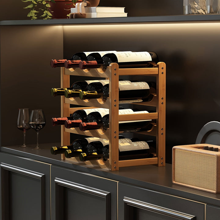 Estantería para Botellas de Vino Tinto en Capas y Separadas, Capacidad para 6/8/9/12/16 Botellas, 2/3/4 Niveles, Requiere Montaje