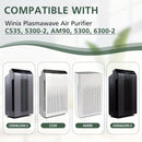 Juego de filtros de repuesto Winix PlasmaWave, 1 filtro HEPA verdadero + 4 prefiltros de carbón, compatible con purificadores de aire C535, 5300-2, 6300-2, P300, 9000, 5000, 5000B, material duradero de plástico y papel