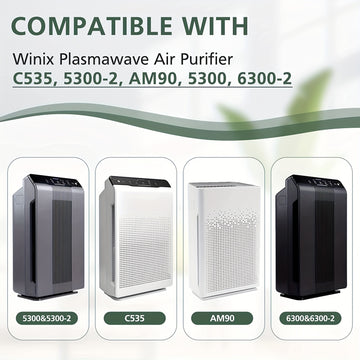 Juego de filtros de repuesto Winix PlasmaWave, 1 filtro HEPA verdadero + 4 prefiltros de carbón, compatible con purificadores de aire C535, 5300-2, 6300-2, P300, 9000, 5000, 5000B, material duradero de plástico y papel