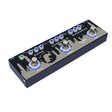 Pedal de Guitarra Multi Efectos, con Eco y Overdrive 3 en 1 Serie Digital Mingle para Guitarras Eléctricas