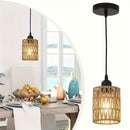 1 lámpara colgante de estilo bohemio - Sombrilla de mimbre tejido a mano, lámpara colgante ajustable de estilo granjero con enchufe E27, ideal para decoración de islas de cocina, comedor, sala de estar, bar y dormitorio, acabado metálico moderno, no incl