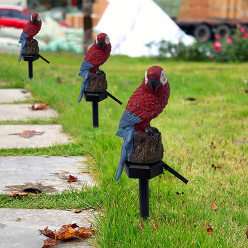 Estatuilla de Loro Solar en Resina con Luz LED para Exteriores - Adorno de Jardín y Paisaje con Estaca para Suelo