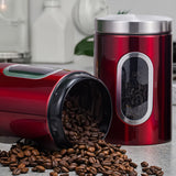 2 Piezas de Recipientes para Alimentos de Acero Inoxidable | Reutilizables para Café, Especias y Granos | Tapa Flip Antirrotura | Sello Transparente Rojo | Libre de BPA para Café, Azúcar, Té y Frijoles