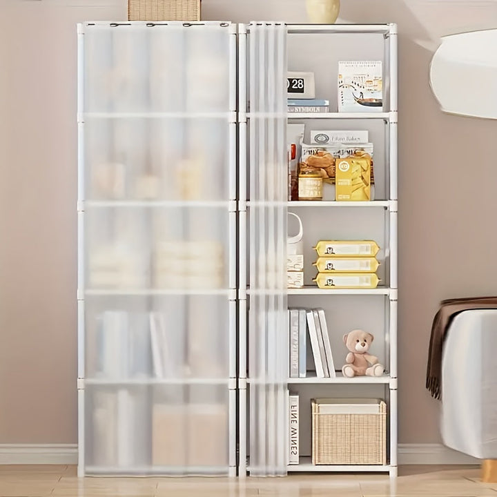 1pc Estantería de propósito múltiple de lujo, organizador de almacenamiento de doble columna autosoportante, construcción de metal y plástico, no requiere ensamblaje, estante de exhibición versátil para artículos de oficina y ocio en el hogar