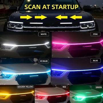 Luz LED para capó de coche, tira de acento de neón de 60 pulgadas, barra de luces de escáner de inicio multicolor, luces de neón de alto brillo de 12 V, con cableado rígido, para varios modelos, sin batería