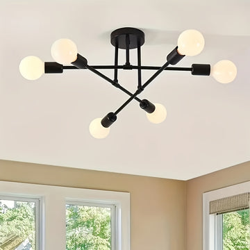 1 pieza de moderno satélite industrial, 6 cabezas, semi-revestido, con base de bombilla E27/E26, marco de metal y acabado negro/blanco/oro - Iluminación de decoración para el hogar, cocina, sala de estar, dormitorio, oficina, iluminación industrial, fijo