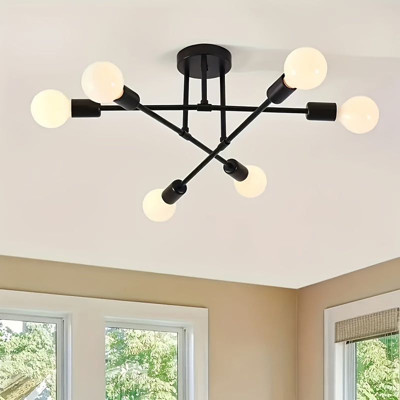1 pieza de moderno satélite industrial, 6 cabezas, semi-revestido, con base de bombilla E27/E26, marco de metal y acabado negro/blanco/oro - Iluminación de decoración para el hogar, cocina, sala de estar, dormitorio, oficina, iluminación industrial, fijo