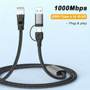 Adaptador de Cable RJ45 a USB para Hombre, Adaptador de Tipo C a USB Gigabit para Tarjeta de Red 2 en 1 para Switch iPhone 15 16 Pro Macbook Air Pro Laptop iPad Pad Teléfono y Xbox PS5