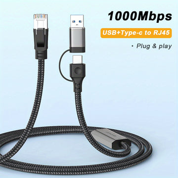 Adaptador de Cable RJ45 a USB para Hombre, Adaptador de Tipo C a USB Gigabit para Tarjeta de Red 2 en 1 para Switch iPhone 15 16 Pro Macbook Air Pro Laptop iPad Pad Teléfono y Xbox PS5