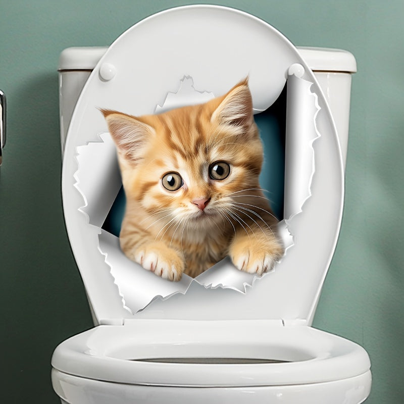 Adhesivo Para Tapa De Inodoro Con Lindo Patrón De Gato, Pegatina Autoadhesiva Para Tanque De Inodoro, Pegatina Decorativa Creativa Para Cubierta De Inodoro, Accesorios De Baño, Decoración Para El Hogar