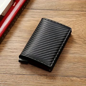 Billetera delgada para hombres con bloqueo RFID - Portatarjetas de aluminio negro, ligero y seguro para viajes, camping y uso diario
