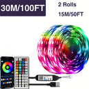 Cinta de luz LED de 100 pies (2 rollos de 50 pies) de HBO con cambio de color sincronizado y control de aplicación, control remoto de 44 teclas, paquete de instalación de cinta de doble cara incluido, perfecto para regalos de Navidad, oficina de vacacion