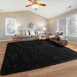 Alfombra de pelo largo negro de lujo - Ultra suave, peluche grueso de piel sintética, respaldo antideslizante, ideal para sala, dormitorio y decoración del hogar, alfombras para sala