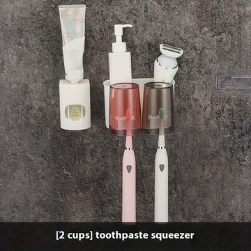 Portacepillos de dientes con soporte para cepillos, organizador de baño montado en la pared para ahorrar espacio en el almacenamiento de cepillos de dientes y pasta de dientes.