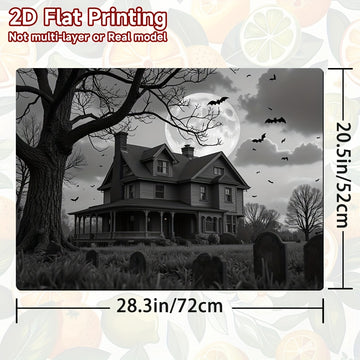 1pc Protector de Estufa para Halloween - Mansión Gótica, Luna Llena, Murciélagos y Tumbas - Cubierta Antirrayaduras Compatible con Cocinas a Gas/Eléctricas - Decoración Fácil de Limpiar para Electrodomésticos, Accesorio Hogareño Temático, Diseño Plano 2D