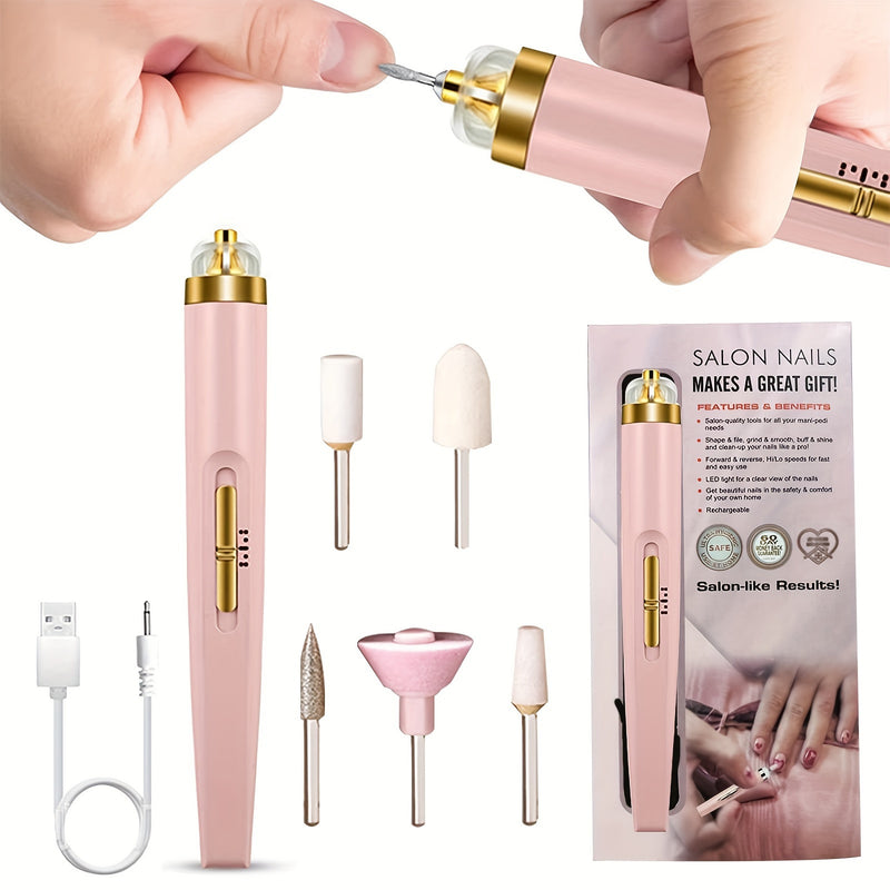 Kit de taladro eléctrico para uñas recargable por USB, máquina pulidora portátil, herramienta profesional multifuncional para manicura y pedicura