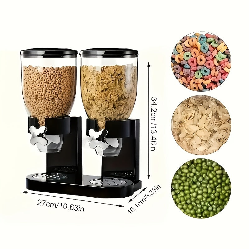 Juego de dispensador de alimentos de doble propósito Faridabio - Contenedores de almacenamiento a prueba de fugas para avena, nueces, snacks y cereales - Material ABS duradero, organizadores de cocina blancos o negros con múltiples compartimentos