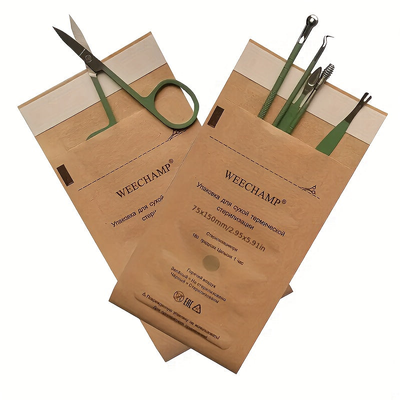100 bolsas de almacenamiento autoadhesivas de papel kraft - bolsa higiénica autosellante resistente al calor, ideal para cosméticos, herramientas de uñas y mascarillas | Alta calidad, sin necesidad de electricidad, diseño práctico para artículos personal