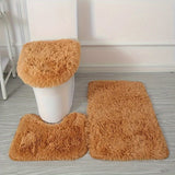 Juego de 3 Alfombras de Baño Lujosas, Diseño Geométrico, Tela, 600gsm, Grosor de 1cm, Base de Goma, Material de Poliéster, Tapete para Baño