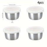 2/4/6 piezas - Tazón de acero inoxidable para salsas de 1.5 oz con tapa transparente, recipiente reutilizable para aderezos, ensaladas y salsas, ideal para asados, picnics, campamentos y almacenamiento en cocina, temática de festividades