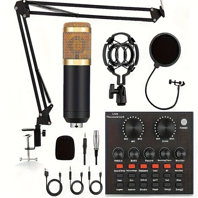 Kit de Podcasting BM800 con Tarjeta de Sonido V8 y Cambiador de Voz - Alimentado por USB/Batería, Conector de Audio de 3.5mm - Ideal para Grabación, Canto, Streaming y Juegos